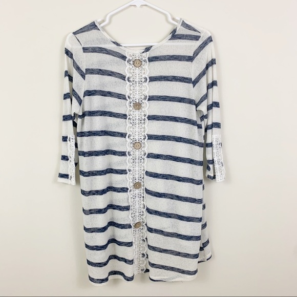 Ba Bel Tops - BA BEL High Low Tunic Lace Button Back Det…